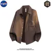 Camisa de Manga Comprida de Alta Qualidade Co-Branded NASA para Homens, Casual Solta de Tamanho Grande para Primavera e Outono, Jaqueta Camisa com Lapela