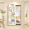 Espejo de Empujar y Tirar Estilo Dopamina Crema Dibujos Animados Espejo de Cuerpo Entero Creativo Espejo Oculto Montado en la Pared Espejo de Prueba de Maquillaje para Dormitorio