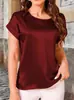 2026 Verano Europeo y Americano Comercio Exterior Amazon Sitio Independiente Tk Fuente Elegante Satín Cuello Redondo Mangas Murciélago Camiseta para Mujer
