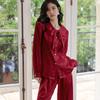 Pijama con cuello de mariposa de Little Red Book que se puede usar en exteriores, manga larga, ropa de hogar de alta calidad para mujer, pijamas de seda helada de primavera y verano para mujer