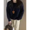 Estilo Nuevo Otoño e Invierno 2025 Transfronterizo Suéter Sencillo de Cuello en V para Mujer Holgado Color Sólido Versátil Camiseta de Punto para Base Top para Ropa Exterior