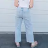 Ebay comércio exterior primavera e outono novo estilo feminino calça jeans lavada desfiada confortável para o dia a dia corte slim bolso aplicado calça pantalona moderna