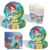 Tema Aniversário Sereia Amazon Festa Infantil Suprimentos para Feriados Banners Decorativos de Tecido de Papel Impressos com 20 Peças Louças de Mesa
