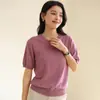 Estilo Nuevo Primavera y Verano Algodón Puro Tejido Casual Simple Base Estilo Coreano Camiseta Simple Cuello Redondo Manga Corta Top Ropa de Mujer