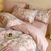Conjunto de Roupa de Cama de Algodão Puro Escovado Fresco e Simples Quatro Peças Novo Estilo 2025 Lençol, Lençol com Elástico, Capa de Edredom Conjunto de Roupa de Cama de Três Peças