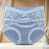 Bragas de triángulo sexys sin costuras de talla grande para mujer, transpirables, ligeras, suaves, que cambian de temperatura, con empalme de encaje satinado 10A antibacterial, de cintura media-alta