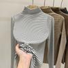 Camisa de terciopelo de doble cara con cuello semialto a rayas, camiseta de manga larga de terciopelo de nueva moda otoño e invierno 2023 para mujer