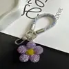 Nuevo Estilo Anillo de Dedo de Malla con Pedrería Lanyard para Teléfono Llavero de Flor Completa con Pedrería Creativo Colgante Accesorio para Bolso de Teléfono