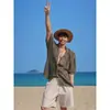 Camisa de punto de manga corta con cuello cubano hueco estilo Old Money vintage transfronteriza para hombre, corte holgado para vacaciones hawaianas y ropa de playa