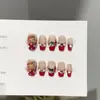 Uñas Vestibles Puramente Hechas a Mano, Uñas Manicura Cortas Sexy Rojas Francesas de Gama Alta Kt, Parches Lindos de Uñas Postizas