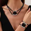 Collar y Pulsera de Doble Capa con Colgante Negro de Acrílico de Moda de Venta Caliente Transfronteriza para Mujer, Joyería Simple Vintage al por Mayor