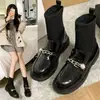 Botas de calcetín elásticas estilo británico Suela plana Adelgazantes Botines Cortos Botas de Mujer 2026 Nuevas Otoño/Invierno Con Felpa Botas tipo Martin Calzado de Mujer