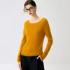 Suéter de cachemira para mujer, suéter de cachemira de cabra con cuello redondo, nueva camiseta básica de punto ajustada para otoño e invierno, cachemira de manga larga