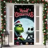 2026 Nueva Cortina de Puerta Navideña Bandera Decoración de Fondo del Monstruo Verde Grinch Navideño para Exteriores Tela Colgante Cubierta de Puerta