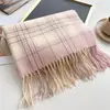 Novo Cachecol de Imitação de Caxemira Outono e Inverno Xadrez Estilo Coreano Simples Alta Qualidade Quente Xale Estilo Estudante Casal Franjas