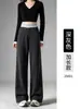 Pantalones Deportivos Mu Dong Rong Grises para Mujer Otoño 2026 Nuevos de Cintura Alta Pierna Recta Versión Estrecha para Personas Bajas Pantalones de Pierna Ancha