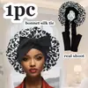 Touca de Dormir de Seda Imitação de Aba Larga para Mulheres, Touca Elástica para Cuidados com o Cabelo com Estampa de Fita, Lenço de Cabeça de Beleza, Chapéu de Proteção Solar