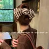 Presilha de Cabelo Grande Listrada com Laço Estilo Coreano, Grampo de Cabelo Tricotado Outono e Inverno, Presilha de Bico de Pato Preguiçoso, Presilha de Garra para Rabo de Cavalo Alto