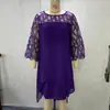 Vestido de Chiffon com Renda Patchwork de Manga Três Quartos e Barra Irregular, Estilo Europeu e Americano, Disponível