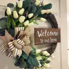 Corona Adornos de Puerta Venta Caliente Amazon Marca de Madera Americana Corona Temporadas de Primavera y Verano Corona Bienvenida Adornos de Puerta Corona