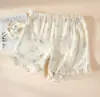 Pantalones de Dormir de Algodón Puro para Maternidad, Estilo Veraniego Delgado, de Cintura Alta, Pantalones con Soporte Ajustable para el Vientre, Shorts de Gasa de Doble Capa, No Aprietan el Vientre, Se Pueden Usar Afuera
