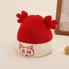 Toucas para Bebês para Outono e Inverno, Vermelhas Festivas de Ano Novo, Lã Grossa Quente para Meninos e Meninas, Toucas de Tricô para Recém-Nascidos