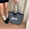 Bolso de Mano Grande de Estilo Coreano Ins Estilo Perezoso con Estampado de Rayas Estrella Letra para Mujer, Artístico y Casual