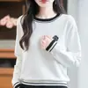 Nuevo Suéter de Punto de Manga Larga para Mujer Otoño Camiseta de Mujer Cuello Redondo Color Sólido Bloque de Color Base Floral Suéter Venta al por Mayor