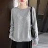 Otoño/Invierno Nuevo Estilo Hueco Esponjoso Cuello Redondo 100% Lana Capa Base Superior Suéter de Manga Larga de Color Sólido para Mujer Ropa Exterior Pulóver Superior
