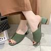 Sandalias de Tacón Medio para Mujer 2020 Verano Nuevo Estilo Coreano Tejido de Punto Exterior Ropa Exterior Una Línea Moda Sandalias de Mujer Venta al por Mayor Dropshipping