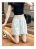 Pantalones Cortos de Trabajo de Secado Rápido Color Albaricoque Arroz para Mujer Verano Estilo Delgado Pequeña Seda Helada Pantalones Deportivos Cintura Alta Sueltos Pierna Ancha Pantalones de Cinco Puntos