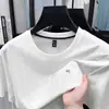 Camiseta de Manga Corta de Algodón Lyocell Tencel para Hombre Verano Fresca Transpirable Cuello Redondo Jacquard Casual Versátil Top de Media Manga