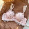 Cute Japanese Girl Underwear Women's Rimless Sweet Bow brakt Cat Print Small Chest Push-up Bra