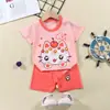 Conjunto Curto de Algodão Puro Verão para Bebê Menino e Menina Shorts de Manga Curta Conjunto de Duas Peças Traje Infantil Cartoon Venda por Atacado
