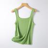 [Hengjia Hj] 2025 Otoño Cuello Cuadrado Tencel Tejido Tirantes Chaleco de Seda para Mujer Top sin Mangas