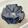 Estilo Coreano Tecido Liso Cor Sólida com Faixa Azul Listrada Novo Prendedor de Rabo de Cavalo Corda de Cabelo Versátil