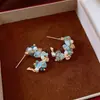 Pendientes Colgantes de Cristal Incrustados con Flor de Aguja Plateada, Diseño Único, Aretes de Personalidad de Nicho, Pendientes Ligeros de Lujo Versátiles de Moda para Mujer