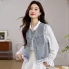 Chaqueta Chaleco de Mezclilla con Parches de Encaje para Mujer 2026 Nuevo Diseño Primavera y Otoño Chaleco Versátil para Figuras Pequeñas