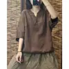 Blusa fina y transpirable de verano 2026, estilo francés, nicho y chic, de corte holgado, versátil, con mangas de tres cuartos, top de algodón y lino para mujer