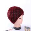 Sombrero de Piña Espiral Hecho de Piel de Conejo Rex, Gorro de Cuero Tejido de Invierno Cálido Engrosado para Mujer, Espiral Engrosado para Personas Mayores