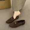 Zapatos Planos Cómodos de Punta Cuadrada con Suela Suave para Mujer, Sin Cordones, Estilo Nuevo, Retro, Para Usar Afuera, Gamuza, Corte Medio, Otoño 2026
