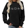 Comercio Exterior Transfronterizo Estampado de Diente de ECG Sudadera con Cuello Redondo para Mujer Talla Europea Casual Holgada
