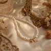 Collar de Perlas de Agua Dulce Natural Barroco Retro Francés para Mujer Verano Ins Lujo Ligero Gama Alta Cadena para Clavícula con Inyección de Oro de 14K