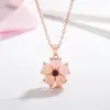 Colar Estilo Étnico Design de Nicho Colar Feminino Flor Cristal Rosa Corrente O Clavícula Versátil Pingente Pedra Hibisco