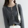 Cárdigan de Punto con Cuello Redondo Suéter Abrigo para Mujer Principios de Primavera Principios de Otoño Invierno Estilo Nuevo Manga Larga Holgado Estilo Coreano Lana Ropa Corta