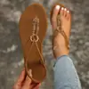 E-commerce Transfronteiriço Tamanho Plus Simples Moda Romana Sandálias Rasteirinhas Femininas Outono 2026 Nova Moda Sapatos de Praia