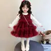 Vestidos de Niña Otoño Invierno 2026 Nuevo Elegante Vestido de Primer Cumpleaños para Bebé Ropa China de Año Nuevo para Niños Faldas de Princesa de Malla