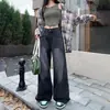 Jeans de pierna ancha estilo e-retro americano para mujer, primavera y otoño 2023, nuevos, negros, grises, forrados de polar, de cintura alta, rectos, de campana