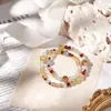 Pulsera de Cristal de Doble Círculo de Colores Contrastantes Estilo Dunhuang, Diseño de Nicho, Cristal Amarillo Torre Atrae Riqueza, Cristal Azul, Pulsera de Ágata Roja