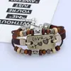 Pulseira de Couro com Contas Feita à Mão Casal Liga de Bronze Uma Flecha Atravessando o Coração, Suprimento Transfronteiriço, Pulseira de Couro Genuíno Multicamadas Europeia e Americana